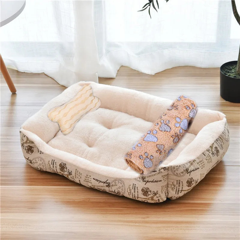 Pet Bed for Dogs & Cats – Warm Cotton Square Nest, Multiple Sizes