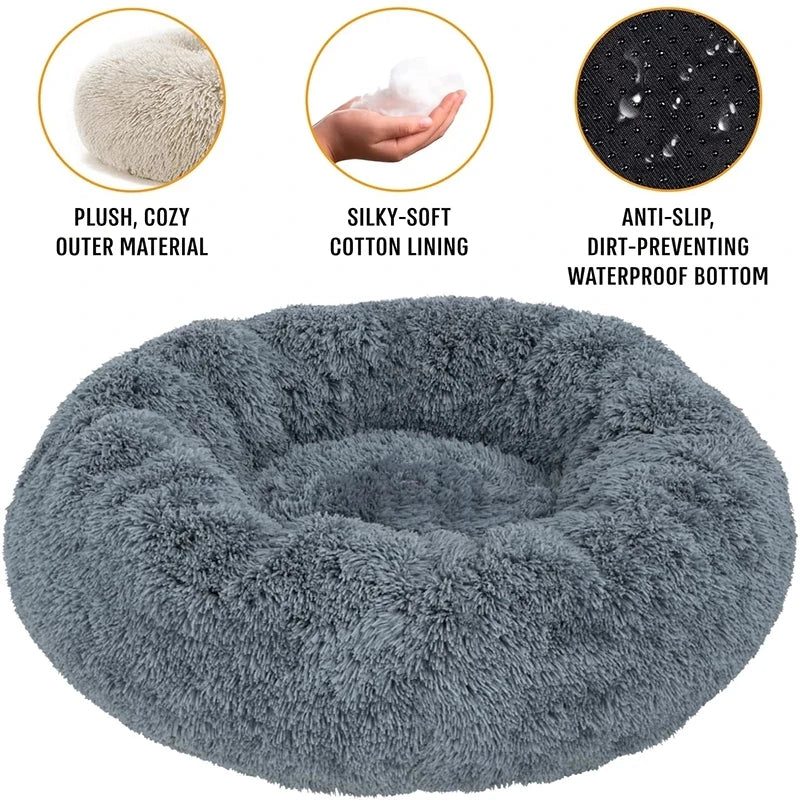 Super Soft Plush Pet Bed – Round Dog & Cat Bed (40–90cm, Warm & Calming)