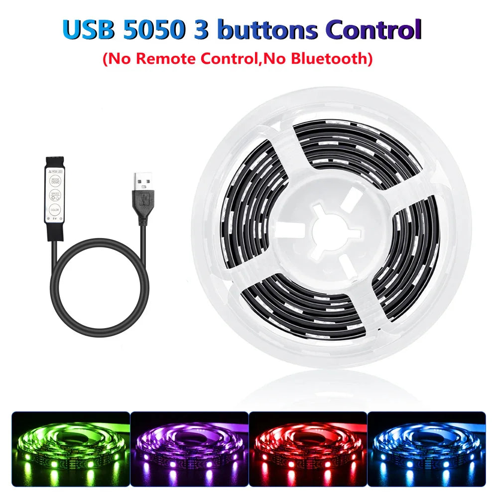 LED Strip Lights with Bluetooth App & IR Control – RGB USB Lights for Bedroom, TV Wall, and Living Room Decoration