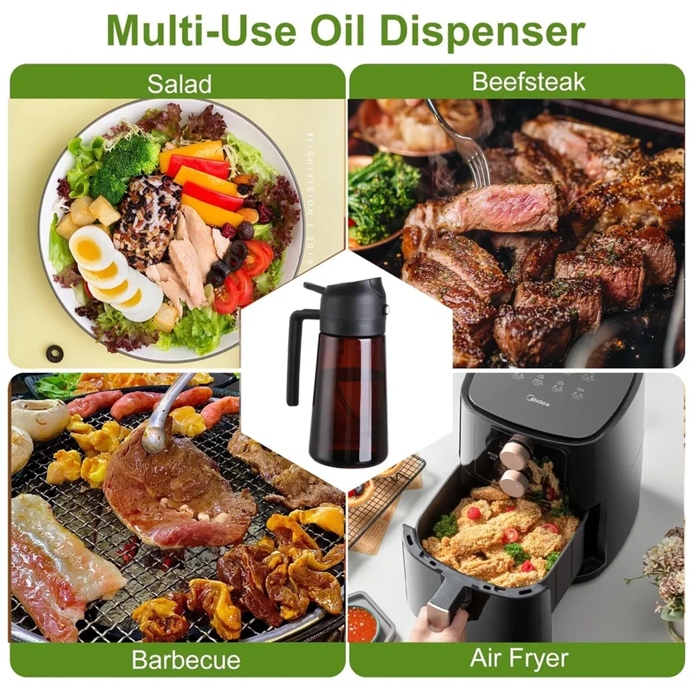 2-in-1 Glass Oil Dispenser & Sprayer | 470ml Olive Oil Bottle for Cooking, Air Fryer, BBQ & Salad