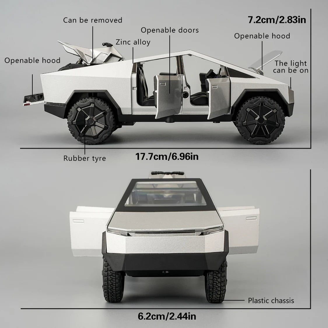 Cyber Truck Alloy Car Model – 1:32 Pull-Back SUV Toy with Lights & Sound