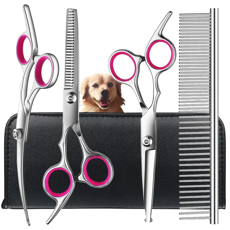 Pet Grooming Scissors – 4-Piece Stainless Steel Shears with Round Safety Head