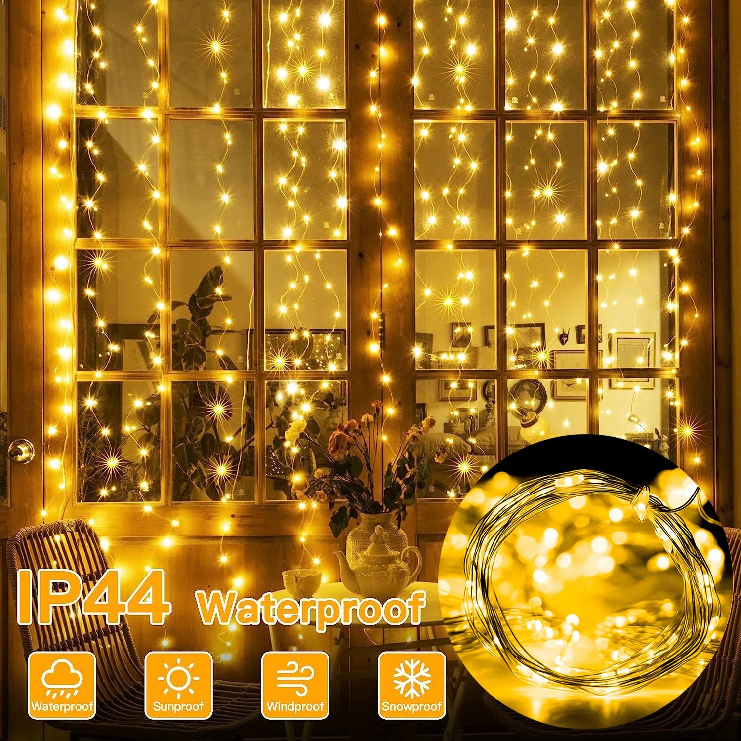 LED Copper Wire Curtain Lights – 8 Modes Remote Control for Christmas, New Year & Holiday Decor