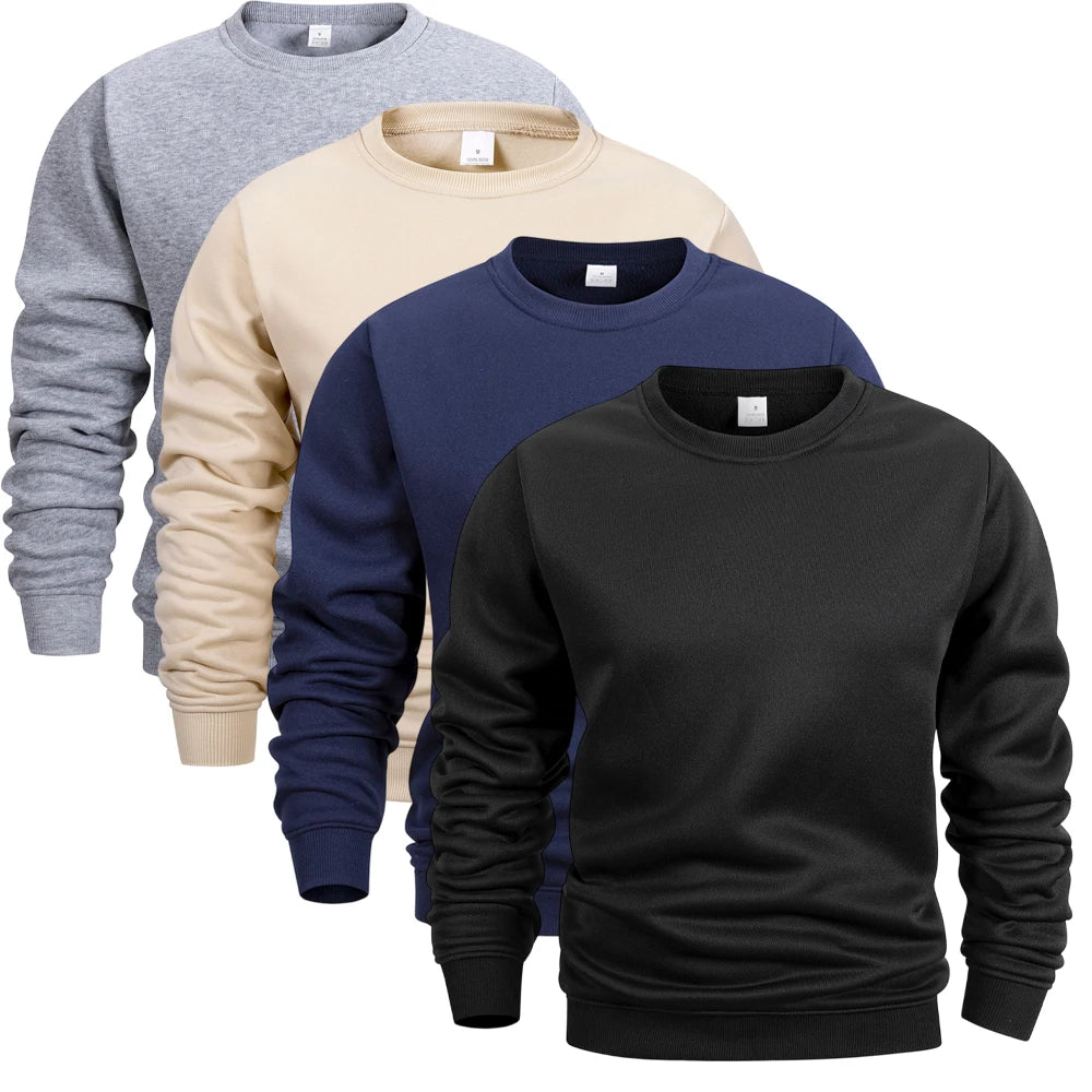 Men’s Crew Neck Hoodie – Casual Solid Color Pullover Sweatshirt