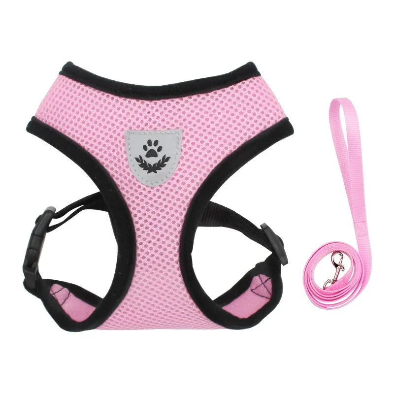 Adjustable Dog Harness with Leash – Soft, Breathable Mesh Vest for Small Dogs & Cats – Reflective & Comfortable