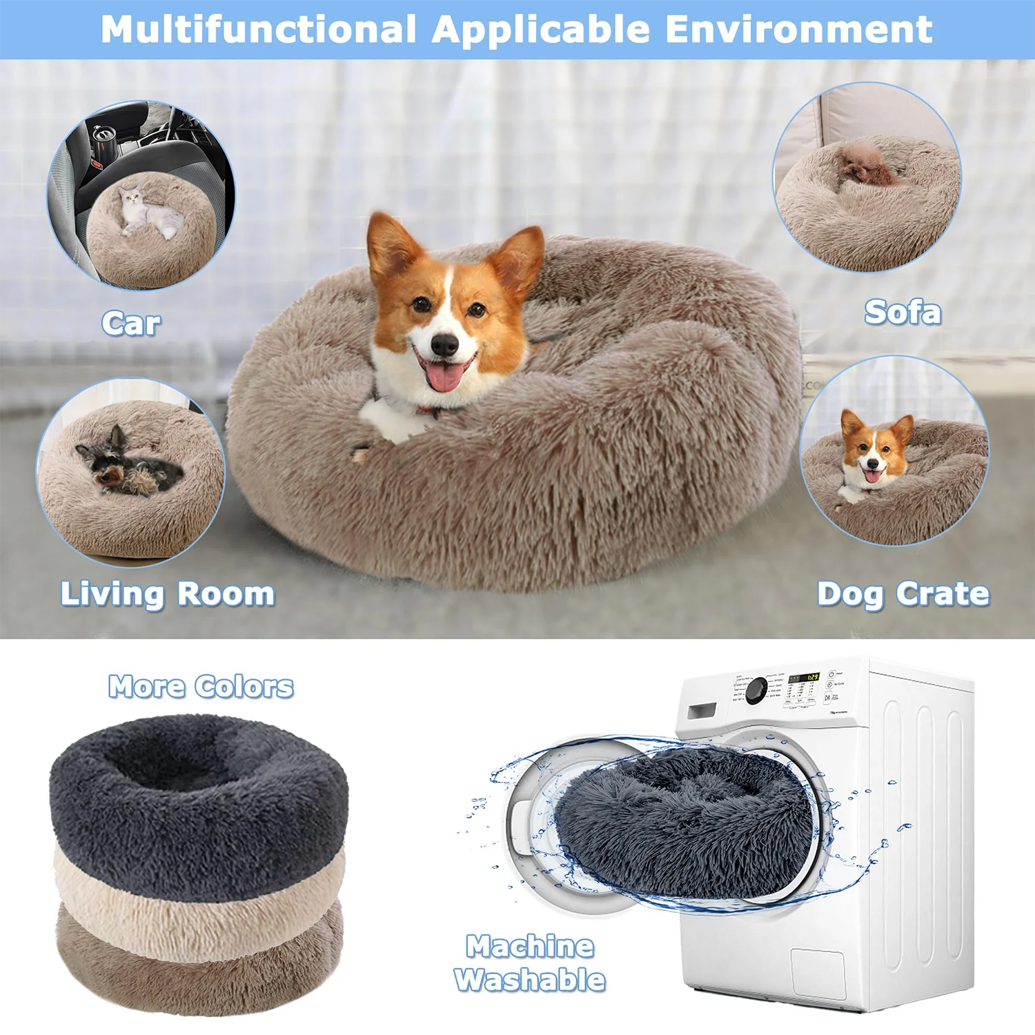 Super Soft Plush Pet Bed – Round Dog & Cat Bed (40–90cm, Warm & Calming)