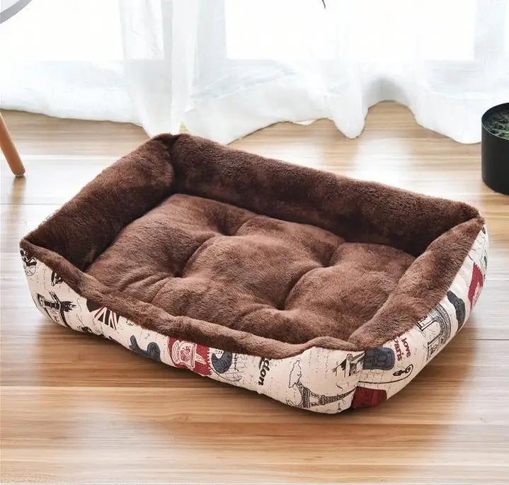 Pet Bed for Dogs & Cats – Warm Cotton Square Nest, Multiple Sizes