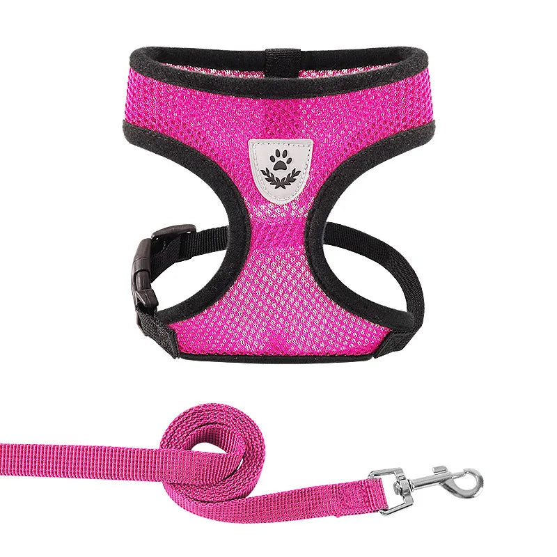 Adjustable Dog Harness with Leash – Soft, Breathable Mesh Vest for Small Dogs & Cats – Reflective & Comfortable