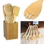 Bamboo Spoon Spatula Kitchen Utensil Wooden Cooking Tool Mixing Set