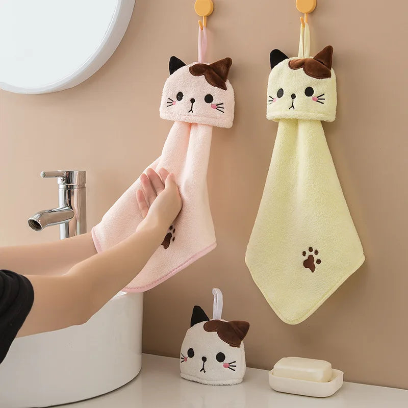 Cute Cat Kitchen Hand Towel – Absorbent Coral Velvet Dishcloth Rag for Cleaning