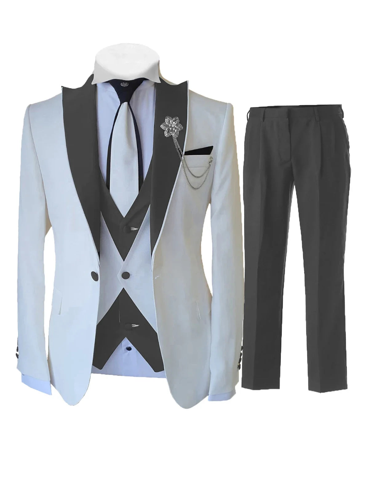 Men’s White 3-Piece Tailor-Made Suit – Slim Fit Wedding & Formal Tuxedo