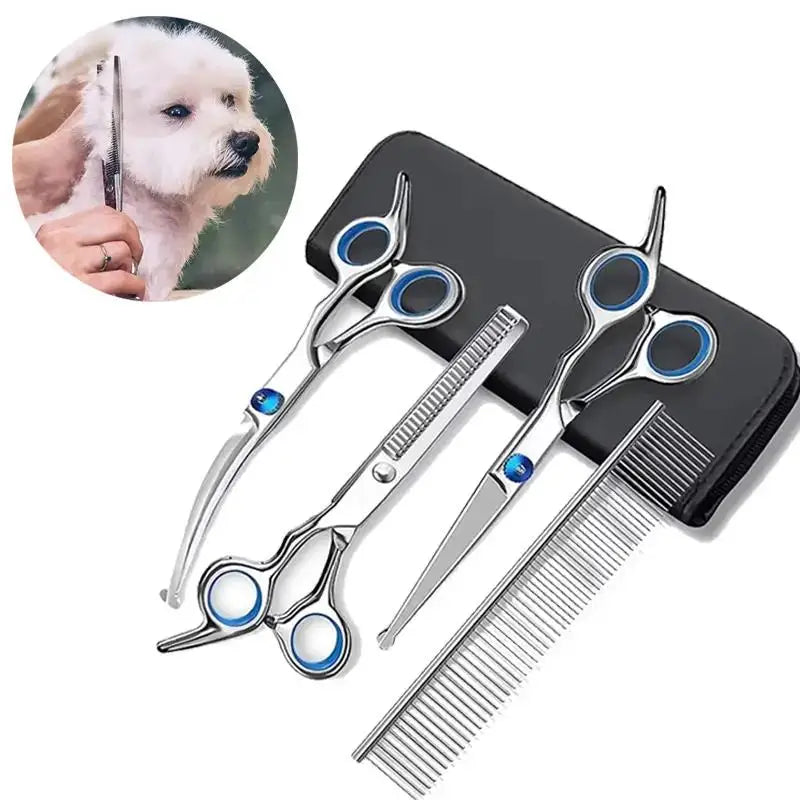 Pet Grooming Scissors – 4-Piece Stainless Steel Shears with Round Safety Head