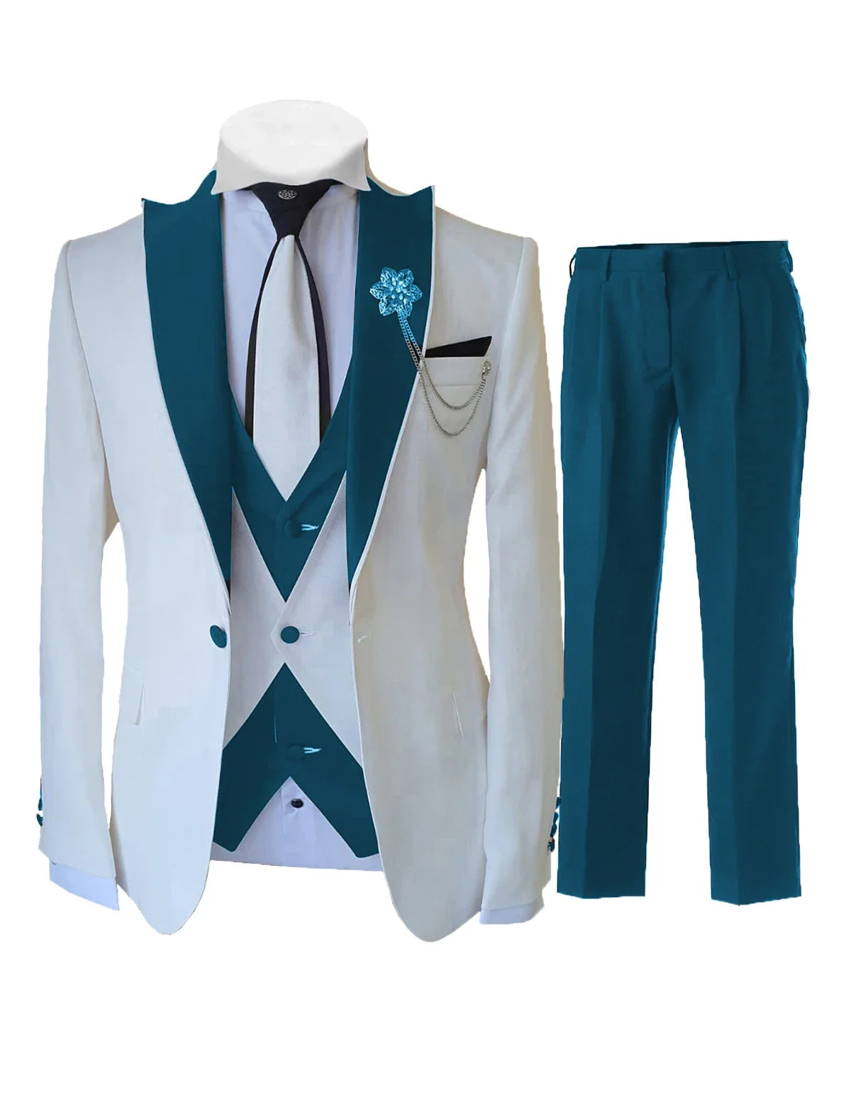 Men’s White 3-Piece Tailor-Made Suit – Slim Fit Wedding & Formal Tuxedo