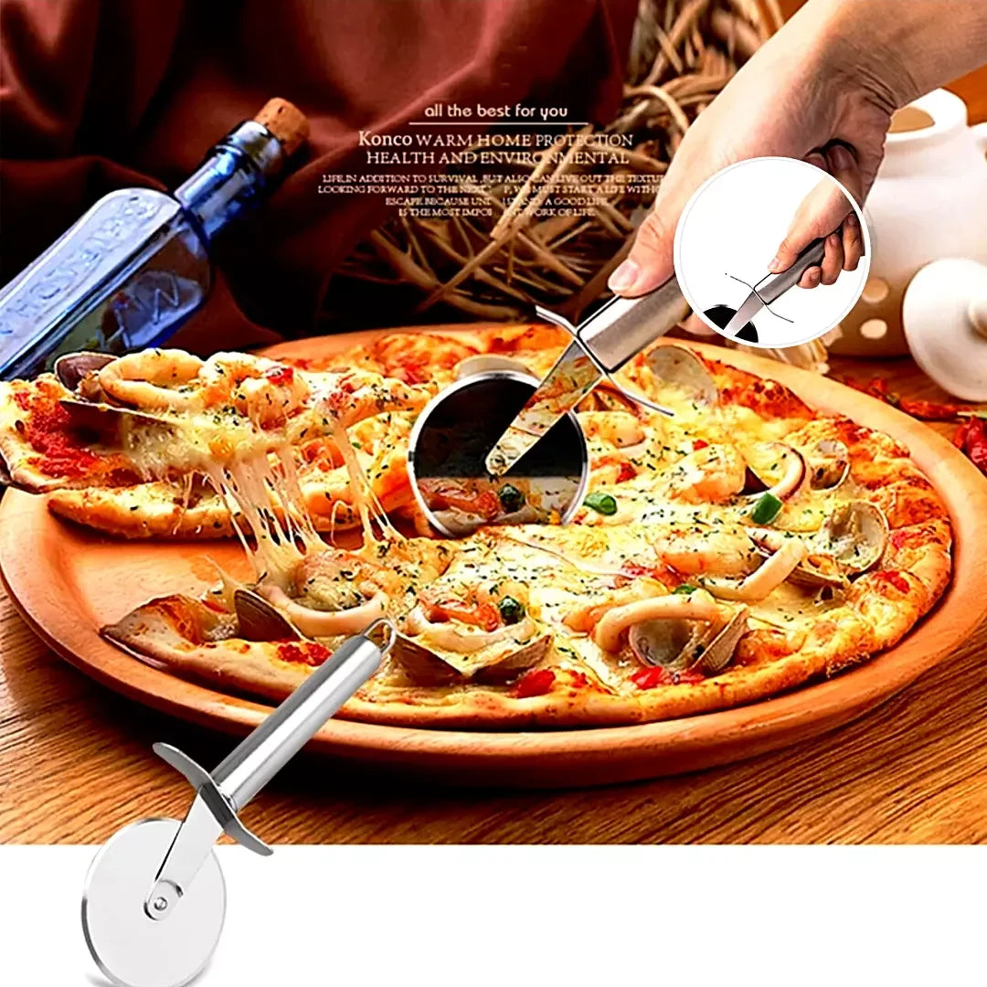 Stainless Steel Pizza Cutter Wheel – Manual Slicer for Pizza, Cake, Mooncake & Waffles