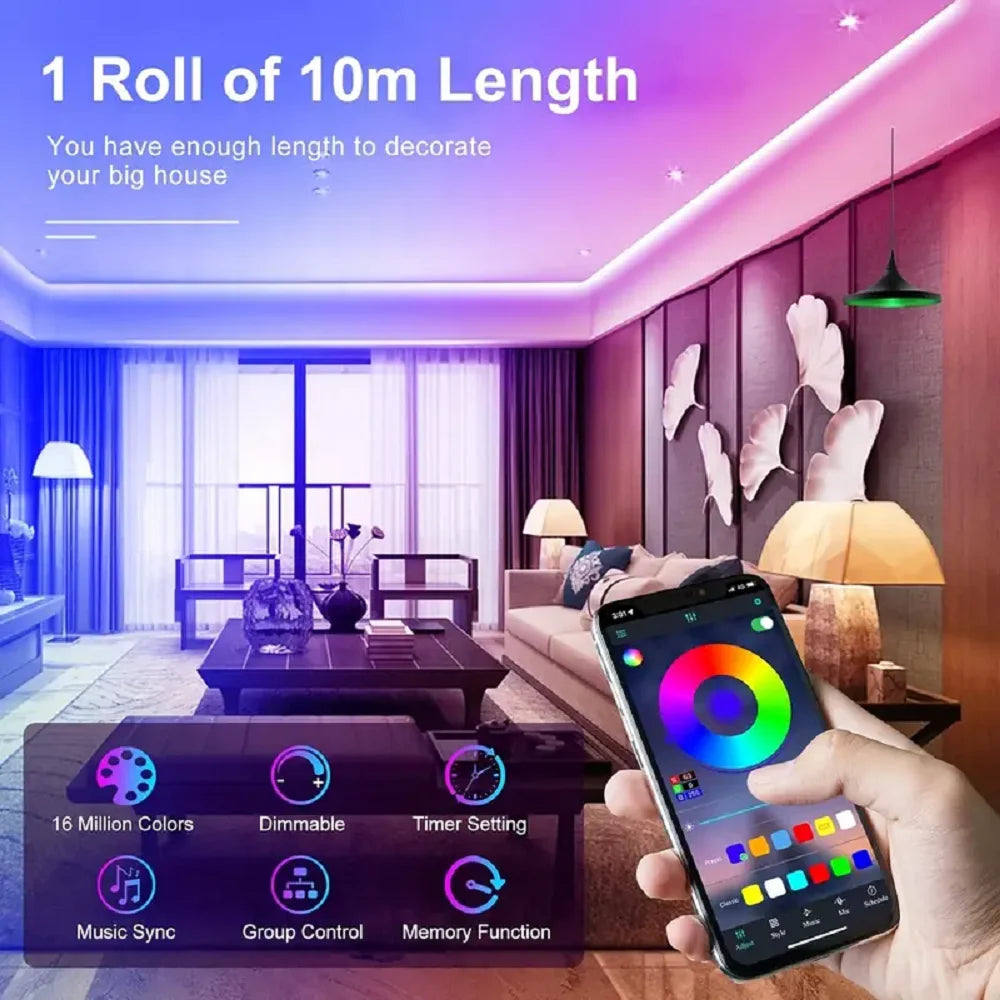 LED Strip Lights with Bluetooth App & IR Control – RGB USB Lights for Bedroom, TV Wall, and Living Room Decoration