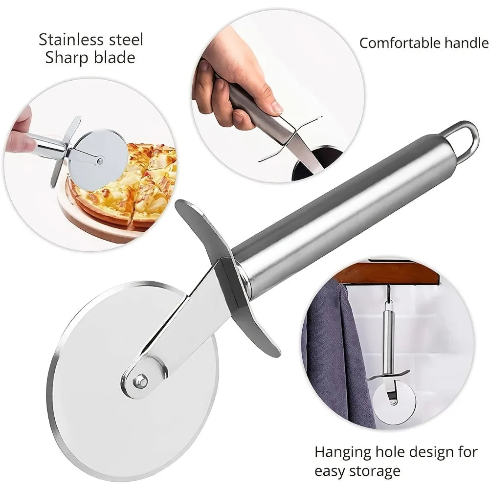 Stainless Steel Pizza Cutter Wheel – Manual Slicer for Pizza, Cake, Mooncake & Waffles