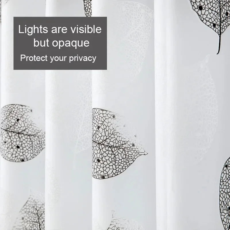 PEVA Waterproof Shower Curtain with Hooks – Leaf Pattern, Anti-Mildew, Rustproof Grommets for Bathroom