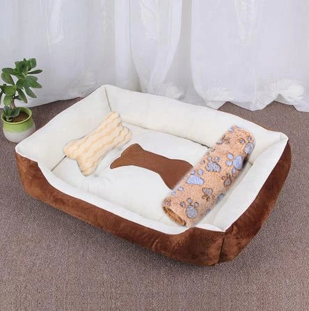 Pet Bed for Dogs & Cats – Warm Cotton Square Nest, Multiple Sizes