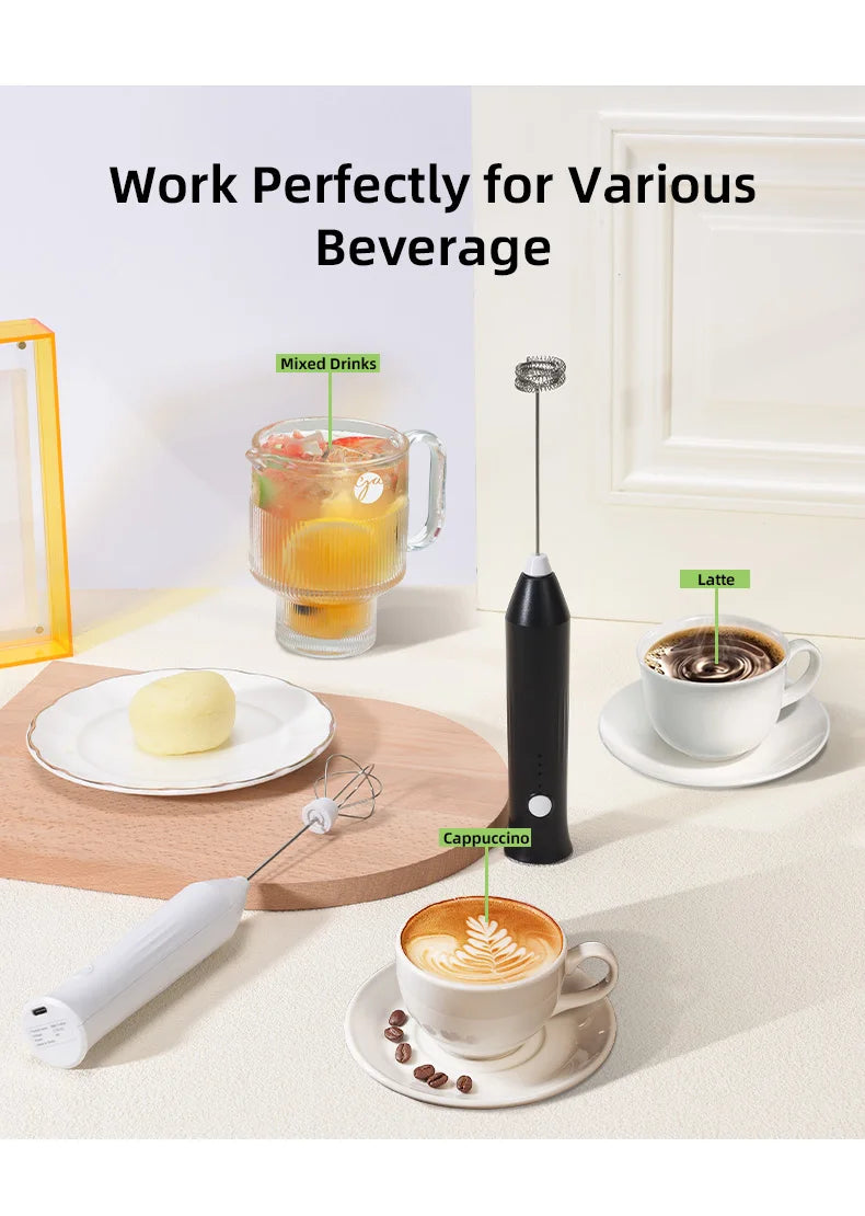 USB Rechargeable Electric Milk Frother & Egg Whisk – 3 Speeds
