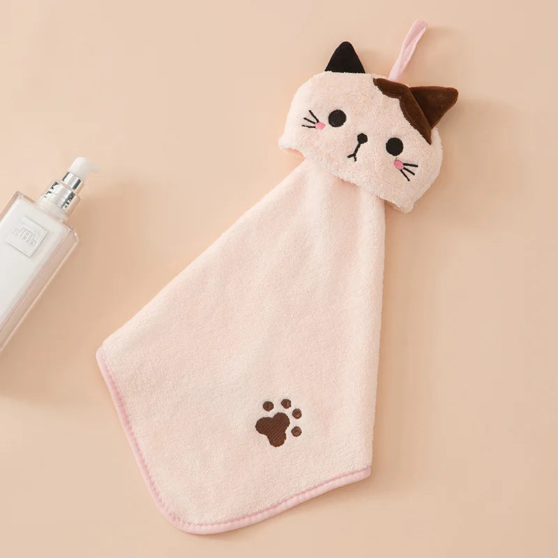 Cute Cat Kitchen Hand Towel – Absorbent Coral Velvet Dishcloth Rag for Cleaning