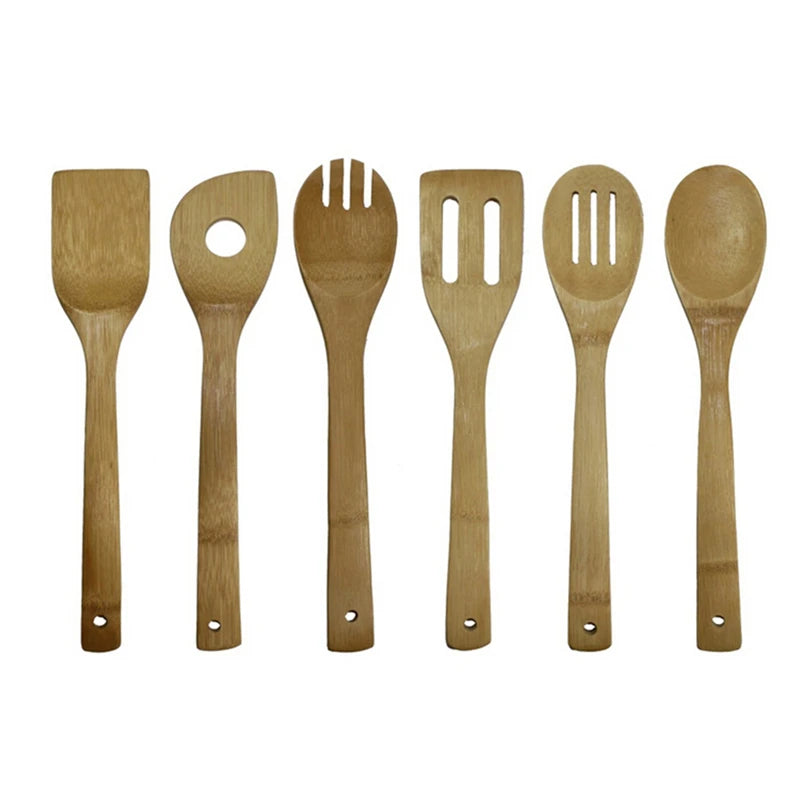 Bamboo Spoon Spatula Kitchen Utensil Wooden Cooking Tool Mixing Set