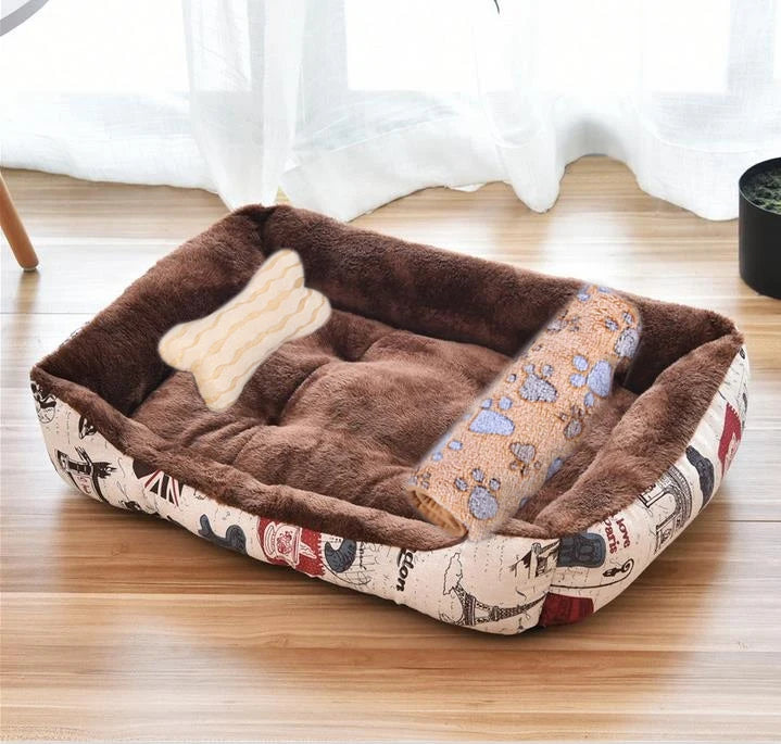 Pet Bed for Dogs & Cats – Warm Cotton Square Nest, Multiple Sizes