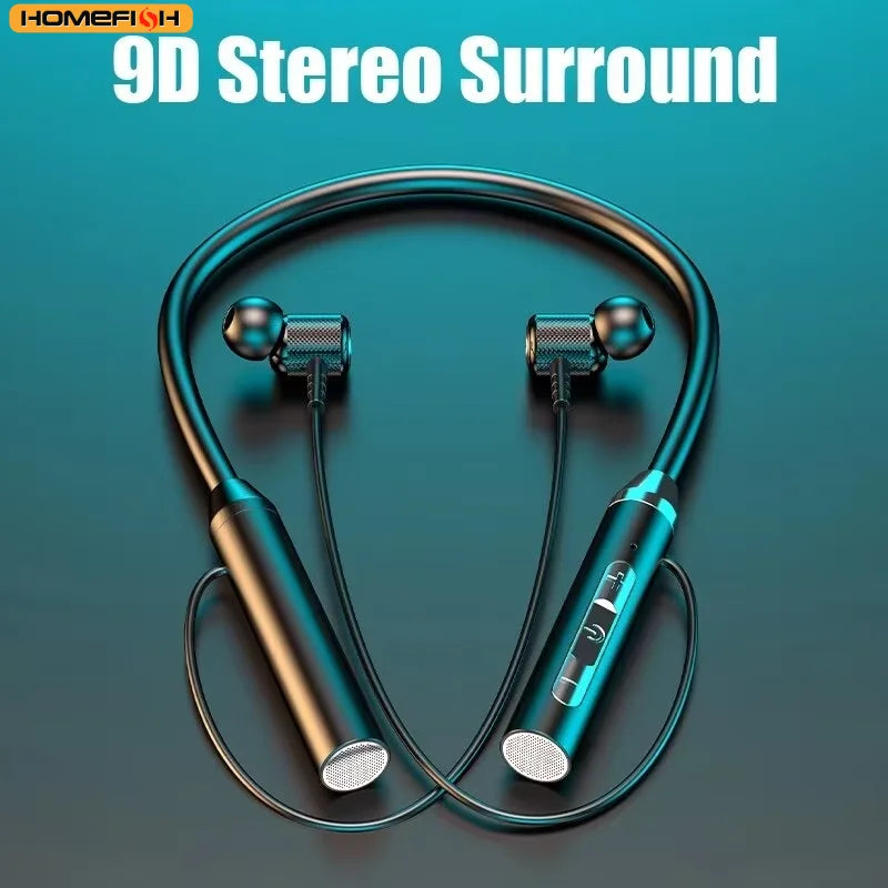 9D Bluetooth Earphones – Wireless Sport Neckband with Mic, Magnetic TWS