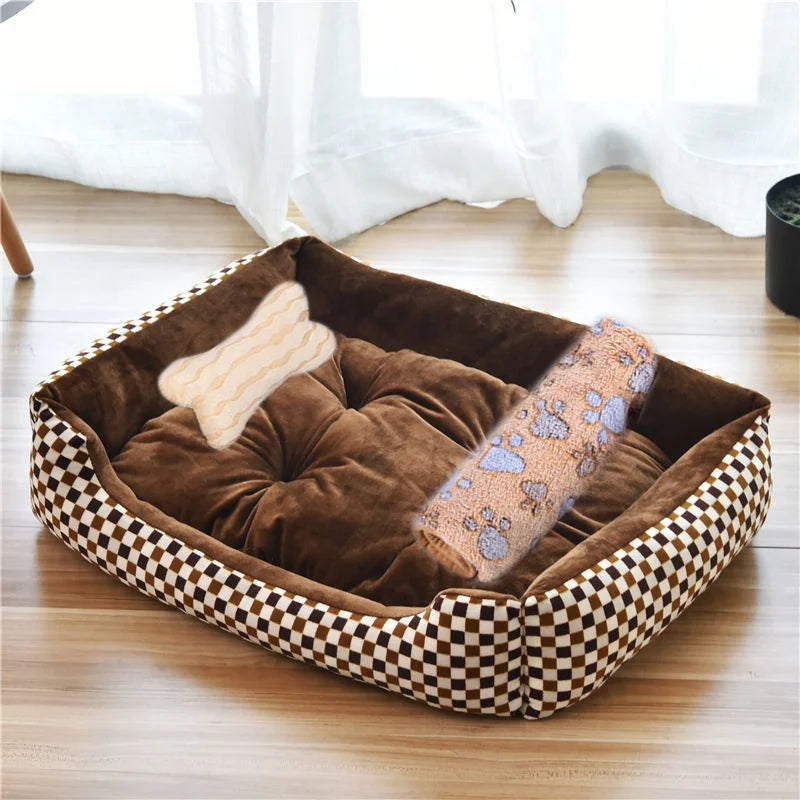 Pet Bed for Dogs & Cats – Warm Cotton Square Nest, Multiple Sizes