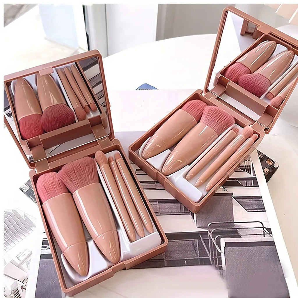 Foldable Travel Makeup Brush Set – Portable Mini Kit with Mirror