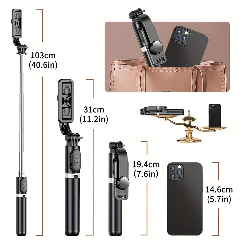 40-inch Selfie Stick & Floor Tripod – 360° Rotation, Wireless Remote, Adjustable