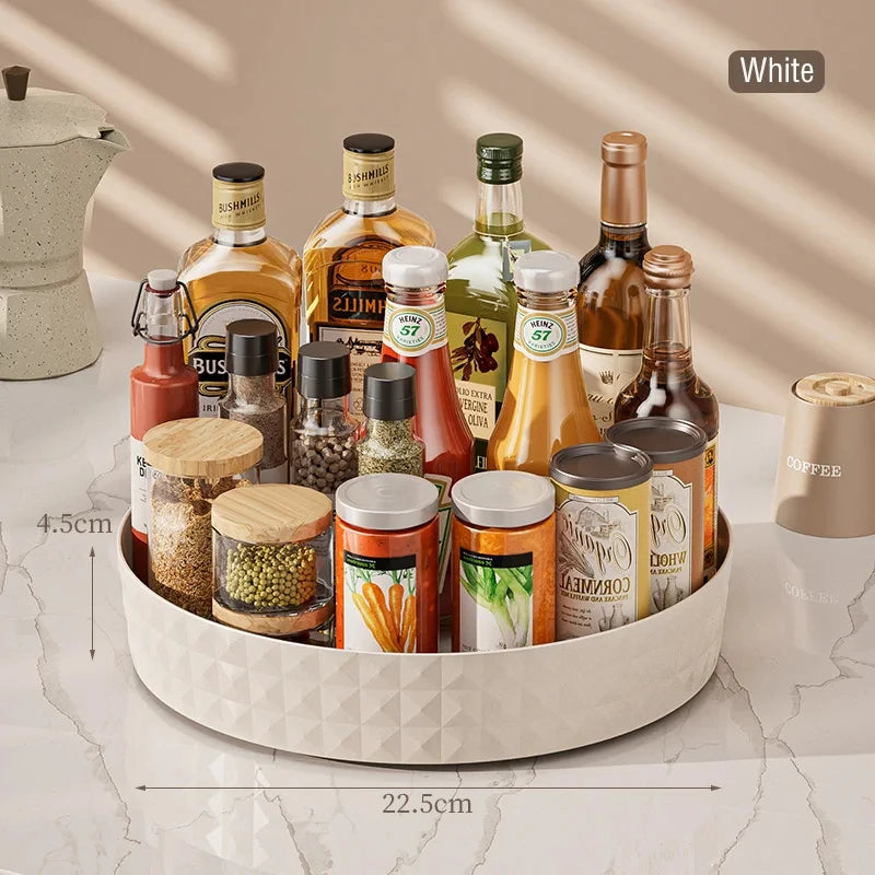 360° Rotating Kitchen Spice Rack – Non-Slip Cabinet Storage Tray | Multi-Use Organizer for Condiments, Cosmetics, and Sundries
