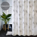 PEVA Waterproof Shower Curtain with Hooks – Leaf Pattern, Anti-Mildew, Rustproof Grommets for Bathroom