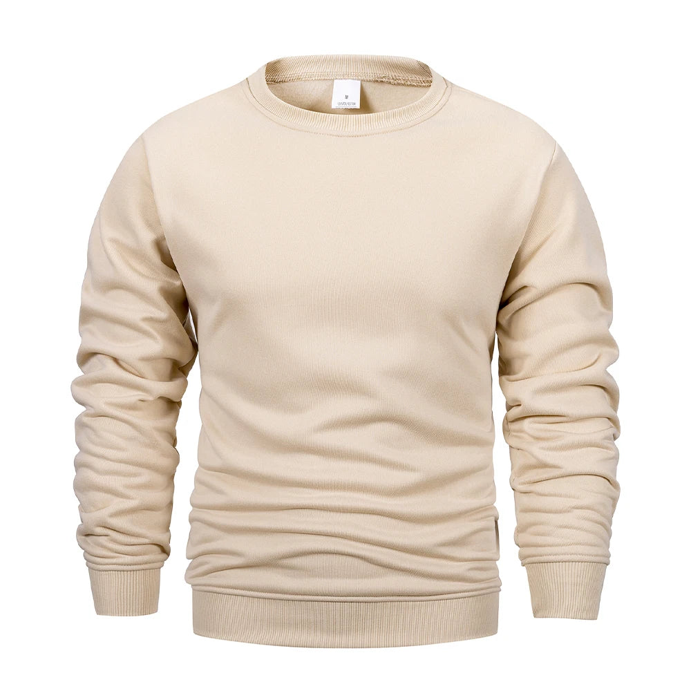 Men’s Crew Neck Hoodie – Casual Solid Color Pullover Sweatshirt