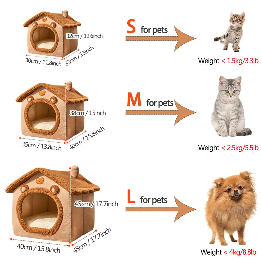 Foldable Cat & Dog House – Removable Washable Pet Bed for Small Cats & Puppies