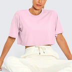Women’s White Crop Top – Casual Round Neck Short Sleeve Summer Tee