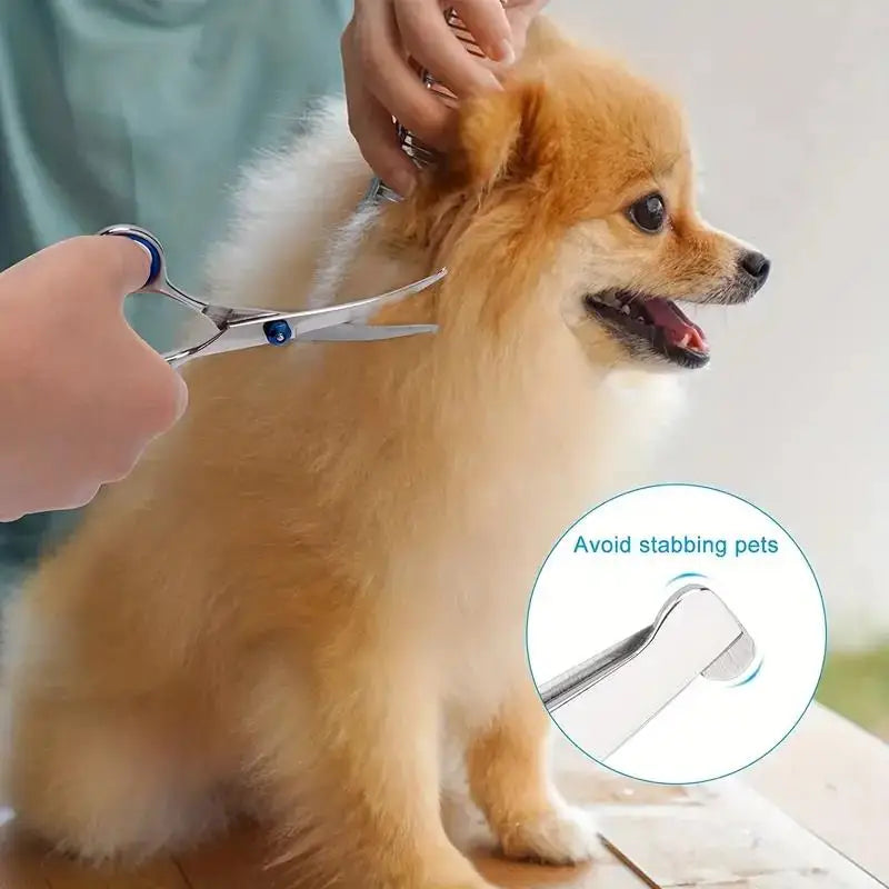 Pet Grooming Scissors – 4-Piece Stainless Steel Shears with Round Safety Head