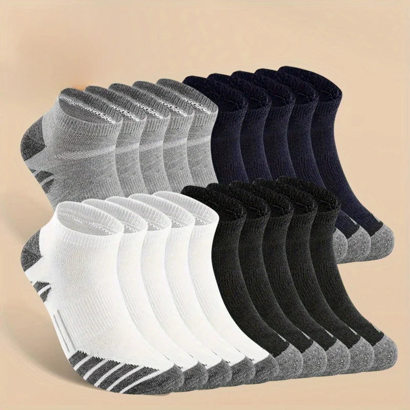 10 Pairs Socks, Cool Men Black White Four Seasons Cotton Sock Set Male Solid Color Breathable Sports Running Big Size Socks For Men