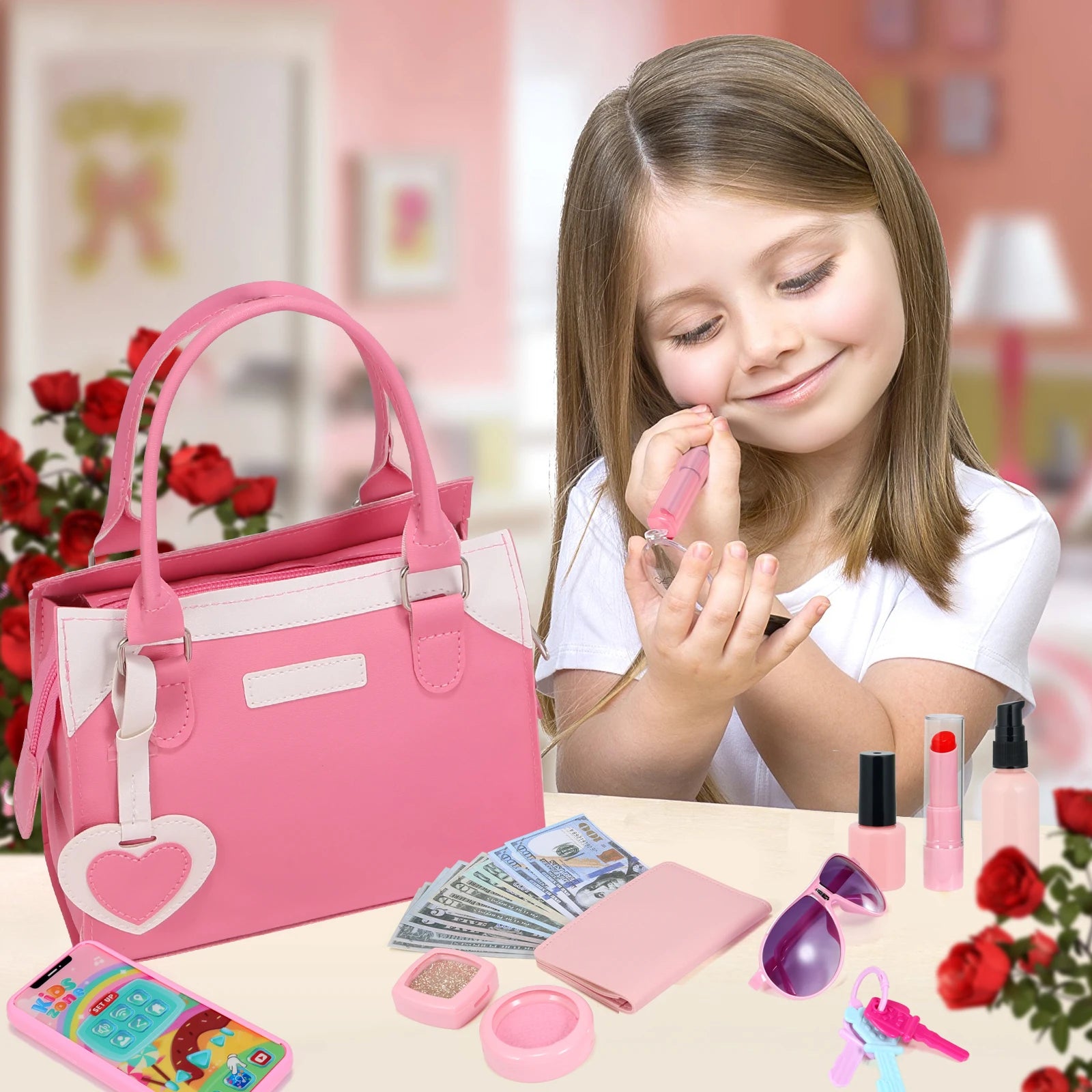 Girls Pretend Play Purse Toy Set – Handbag, Makeup & Accessories for Role Play