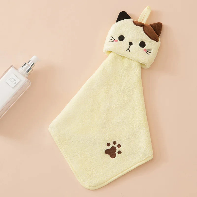 Cute Cat Kitchen Hand Towel – Absorbent Coral Velvet Dishcloth Rag for Cleaning