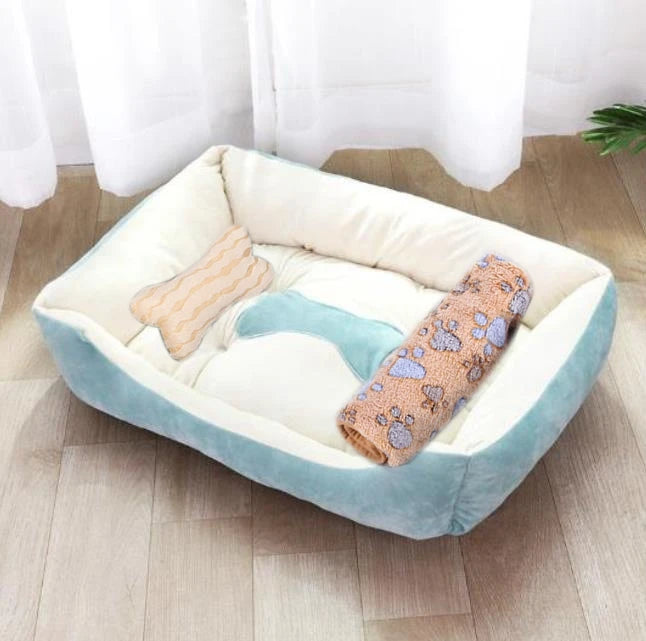 Pet Bed for Dogs & Cats – Warm Cotton Square Nest, Multiple Sizes