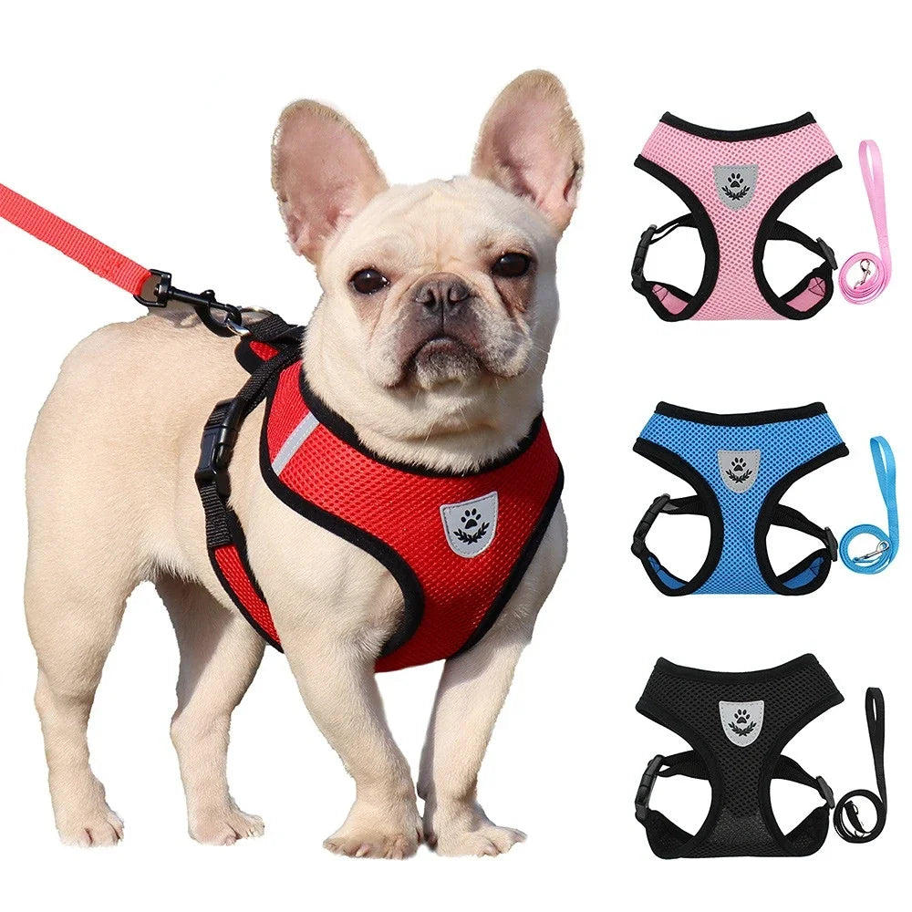 Adjustable Dog Harness with Leash – Soft, Breathable Mesh Vest for Small Dogs & Cats – Reflective & Comfortable