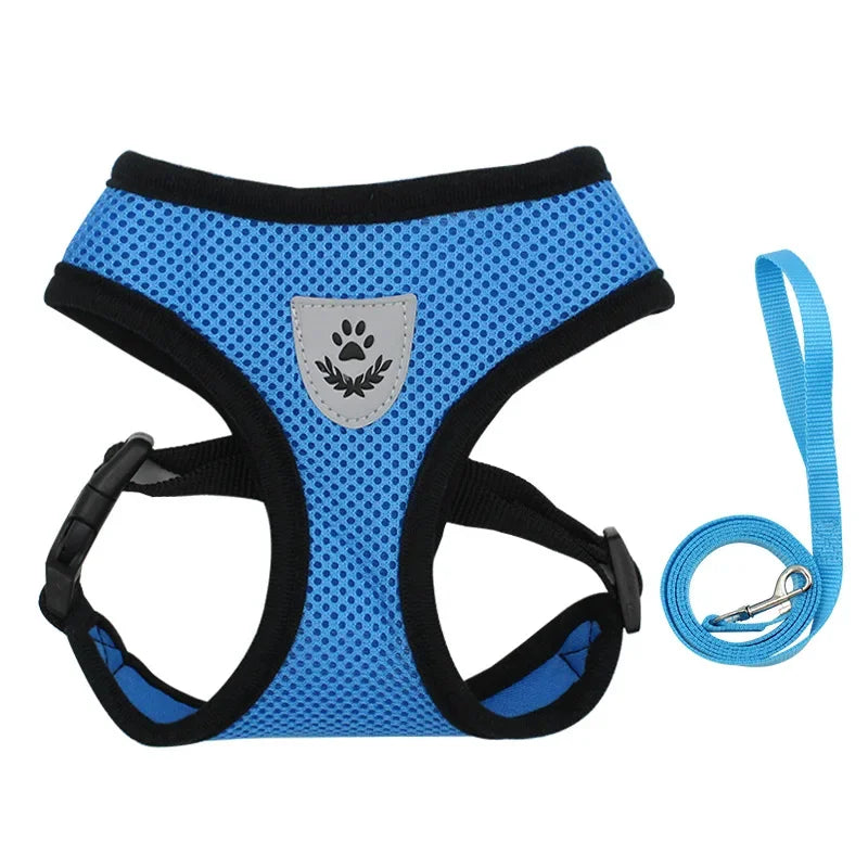 Adjustable Dog Harness with Leash – Soft, Breathable Mesh Vest for Small Dogs & Cats – Reflective & Comfortable