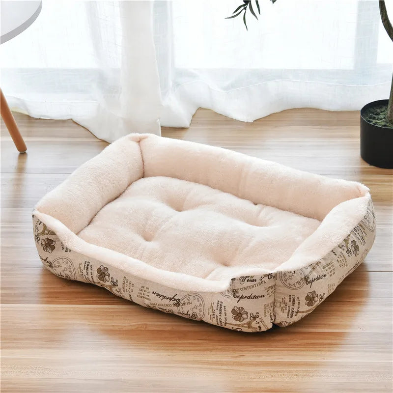 Pet Bed for Dogs & Cats – Warm Cotton Square Nest, Multiple Sizes