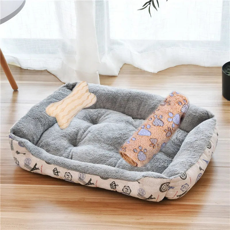 Pet Bed for Dogs & Cats – Warm Cotton Square Nest, Multiple Sizes