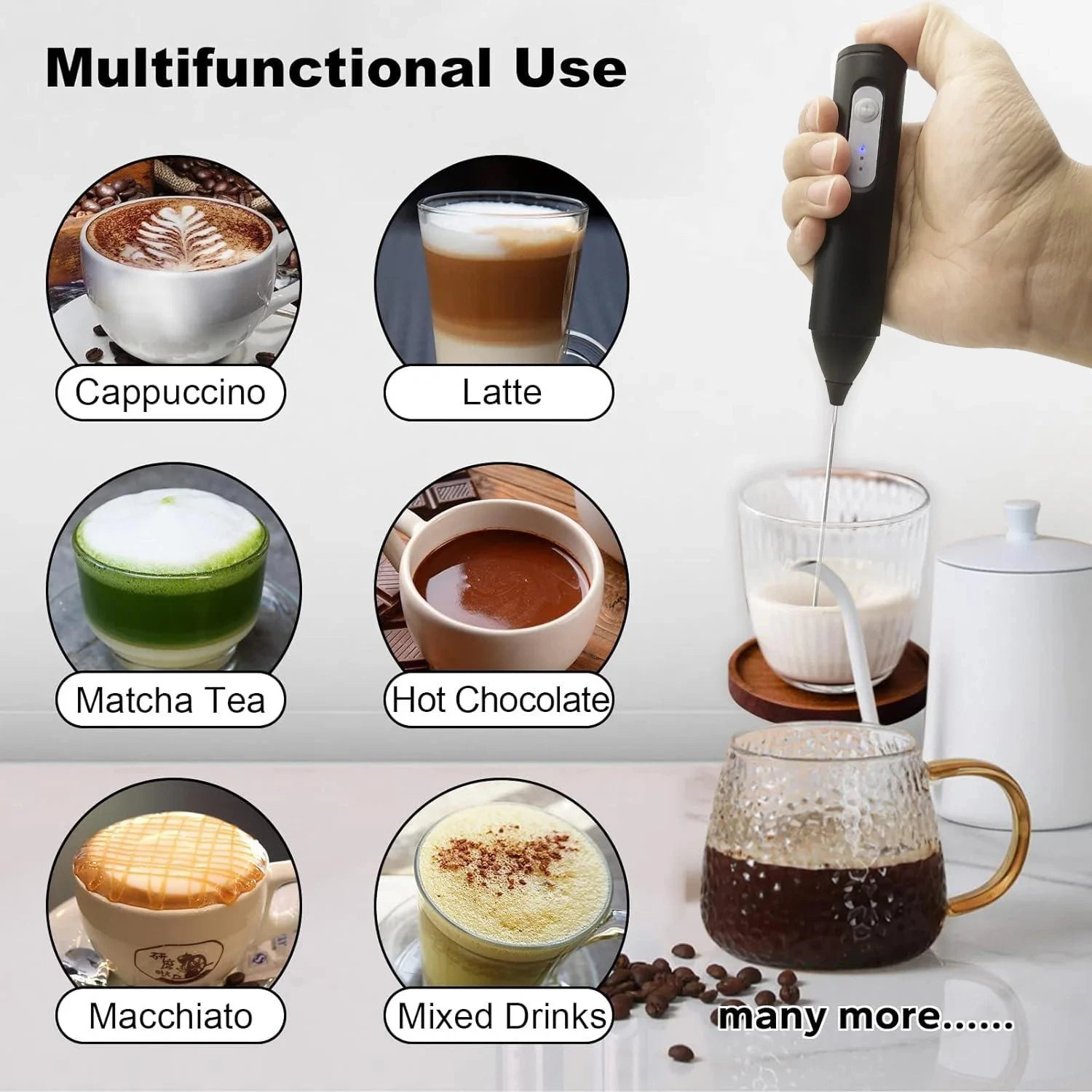 Handheld Electric Milk Frother & Food Mixer – 3-Speed Portable Foam Maker