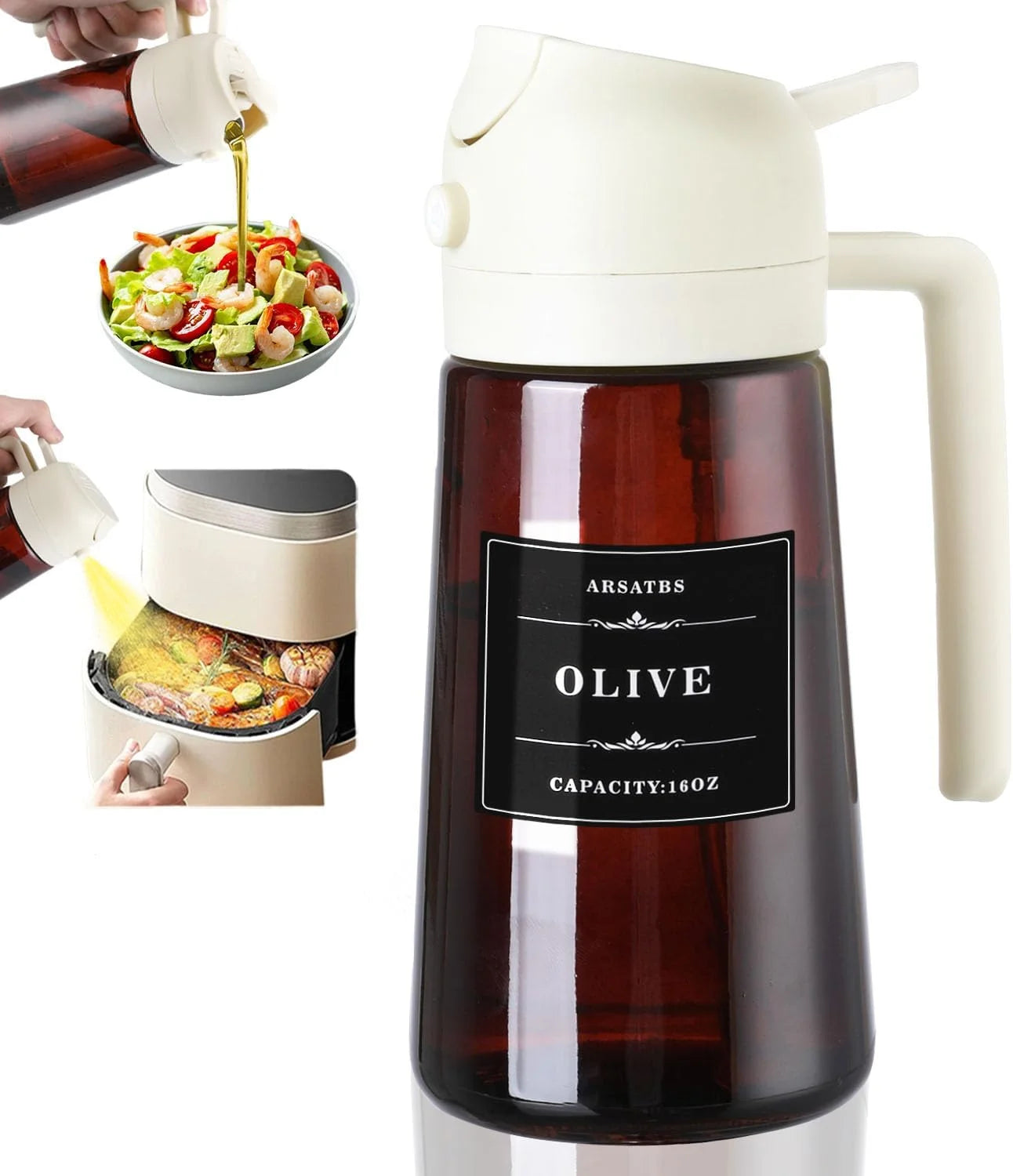 2-in-1 Glass Oil Dispenser & Sprayer | 470ml Olive Oil Bottle for Cooking, Air Fryer, BBQ & Salad