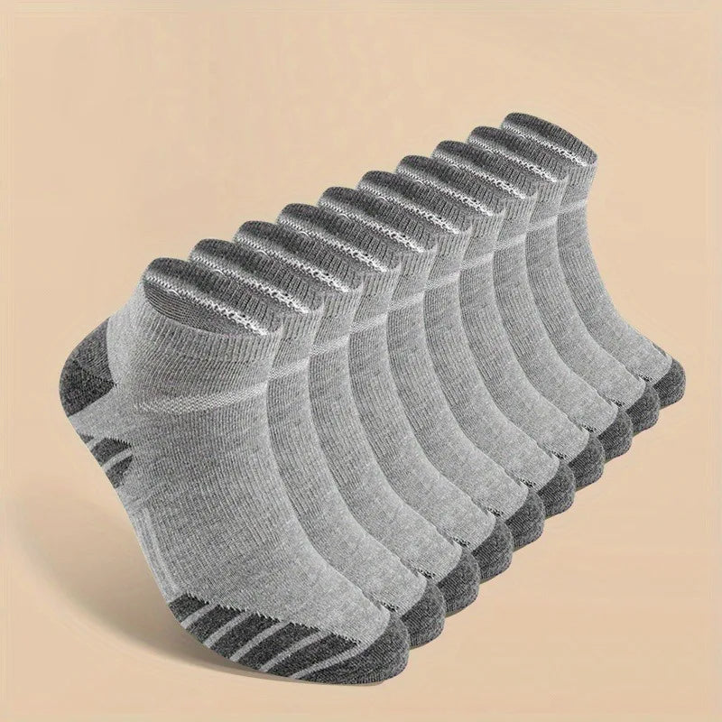 10 Pairs Socks, Cool Men Black White Four Seasons Cotton Sock Set Male Solid Color Breathable Sports Running Big Size Socks For Men