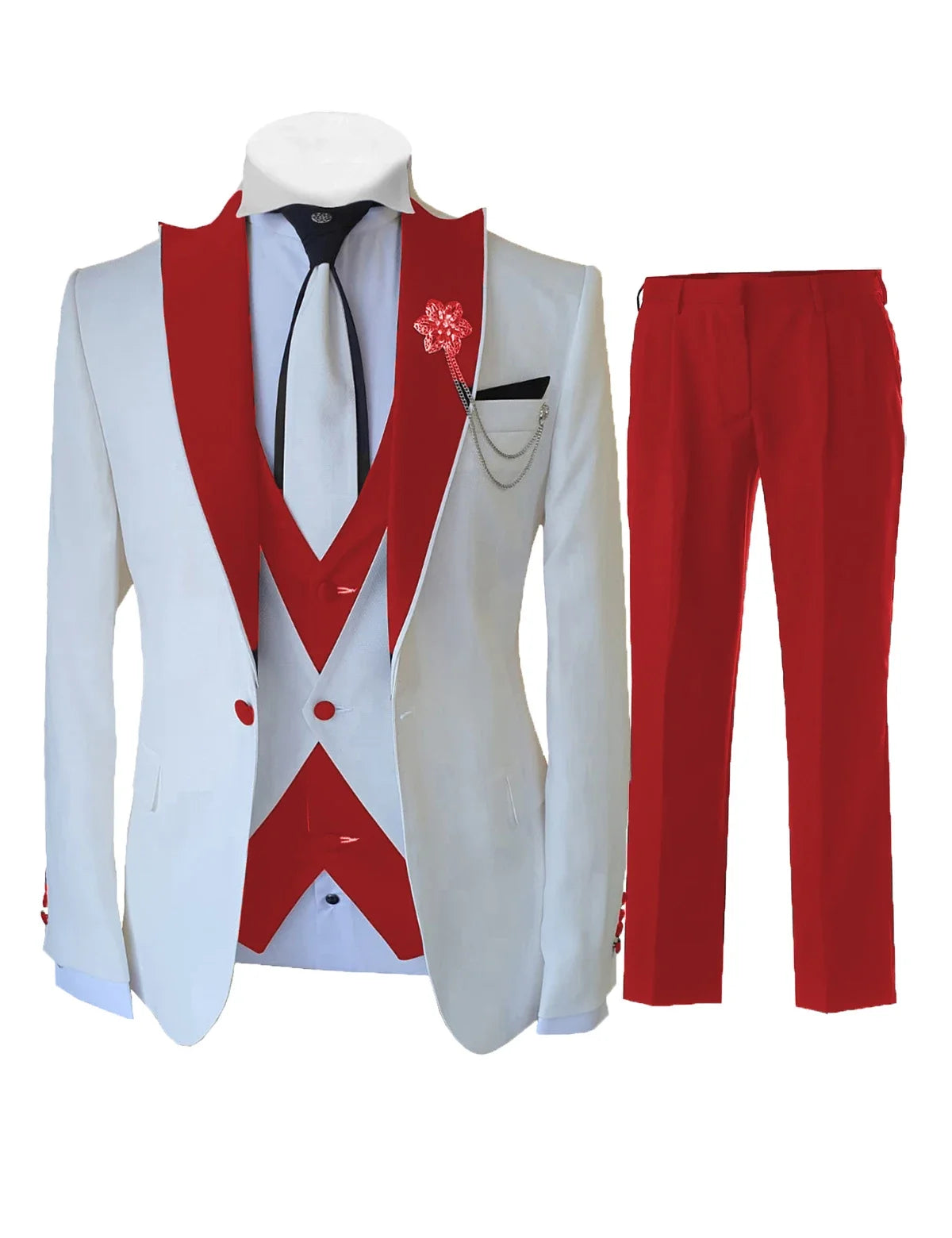 Men’s White 3-Piece Tailor-Made Suit – Slim Fit Wedding & Formal Tuxedo