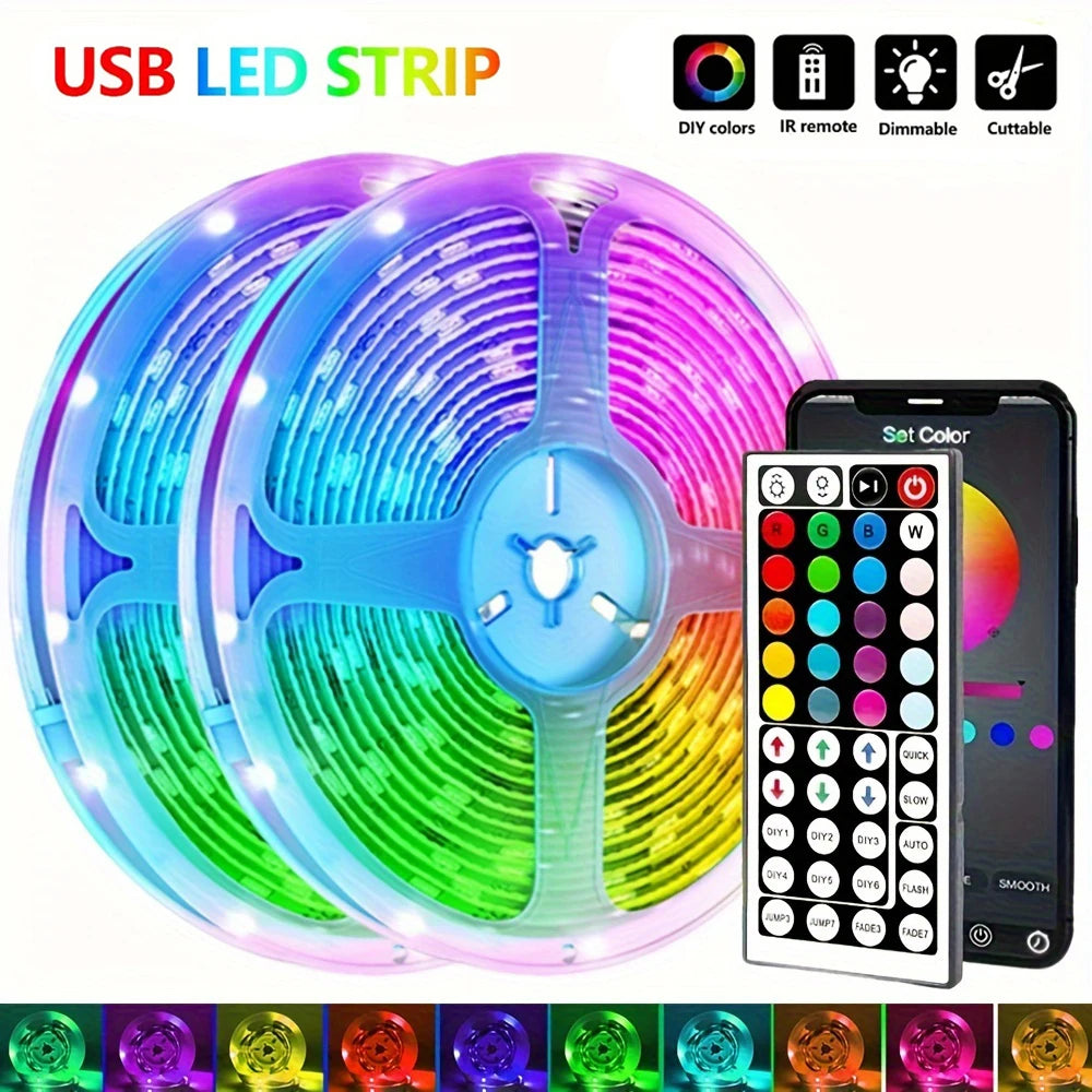 LED Strip Lights with Bluetooth App & IR Control – RGB USB Lights for Bedroom, TV Wall, and Living Room Decoration