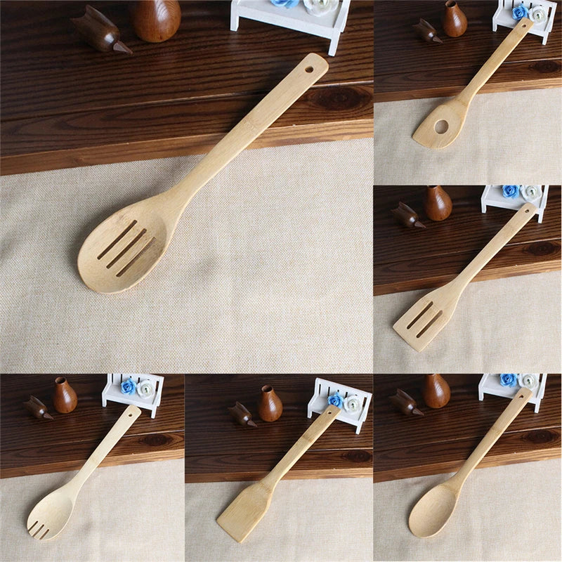 Bamboo Spoon Spatula Kitchen Utensil Wooden Cooking Tool Mixing Set